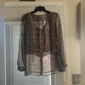 Sheer snake print blouse with zipper and layered design